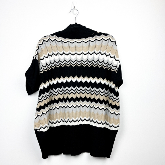 Suzy Shier Short Sleeve Striped Black White & Tan Cardigan - Picture 6 of 8